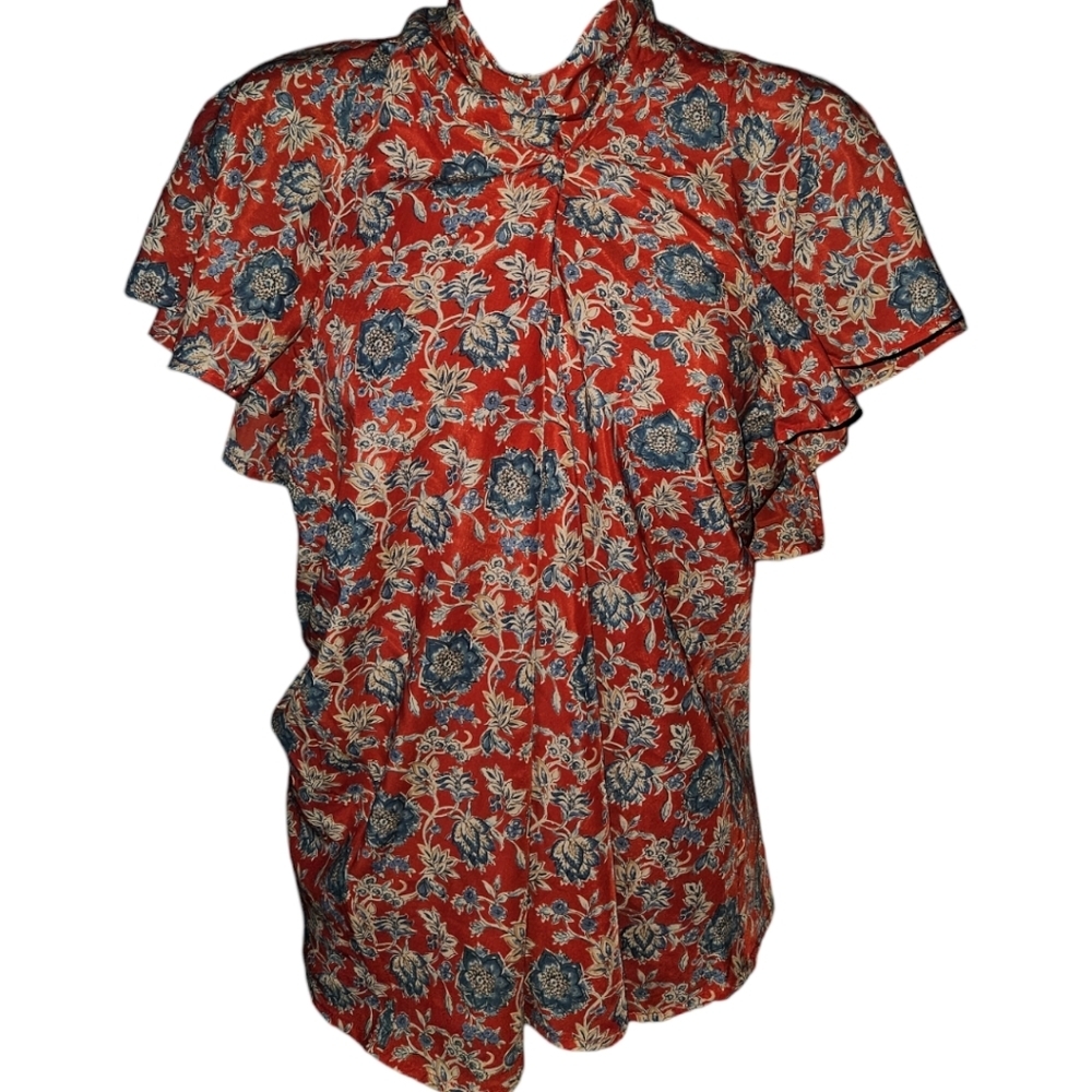 Green Label LAUREN Ralph Lauren Versatile Scarf/Neck Tie Floral Short Sleeve Top - Picture 5 of 6